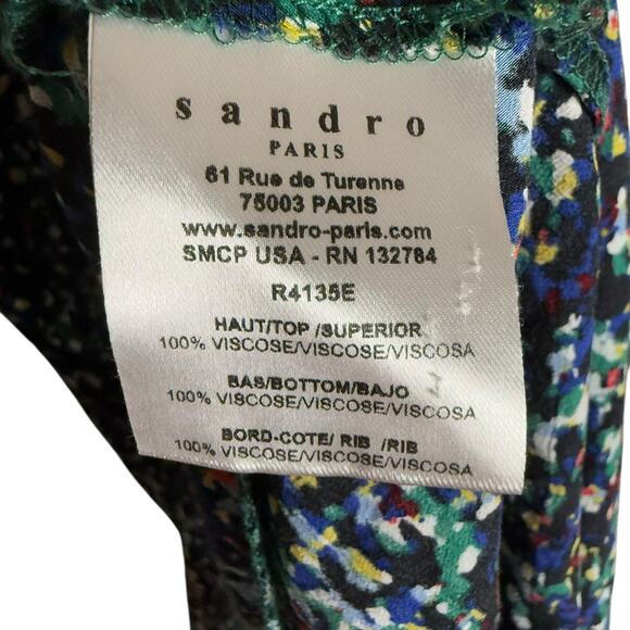 Sandro Green Viscose Knit Short Sleeve Asymmetric Printed Dress Size Small - Picture 8 of 11